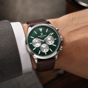 Daniel Klein Exclusive Men'S Multi-Function Analog Watch With Green Dial & Brown Leather Strap MS Department Store Oman