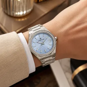 Daniel Klein Women'S Silver Stainless Steel Analog Watch With Crystal Bezel & Light Blue Dial MS Department Store Oman