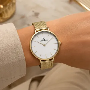 Daniel Klein Women'S Gold Mesh Strap Analog Watch With White Minimalist Dial MS Department Store Oman