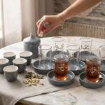 Tea And Arabic Coffee Set 19 Pcs From Jiwar - Blue + Silver MS Department Store Oman