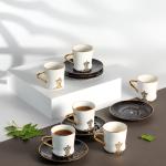 Porcelain Tea Set 12 Pcs From Naqsh - Black + Gold MS Department Store Oman