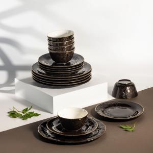 Dinner Set 18 Pc From Naqsh - Black + Gold MS Department Store Oman