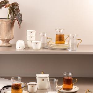 Tea And Arabic Coffee Set 19 pcs From Mirral - White + Gold MS Department Store Oman