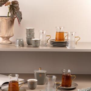Tea And Arabic Coffee Set 19 pcs From Mirral - Grey + Gold MS Department Store Oman