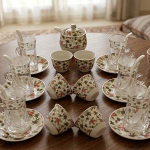 Al Fursan Elegant Fine Porcelain 27 Pcs Tea & Coffee Set –(Palm Tree Design) MS Department Store Oman