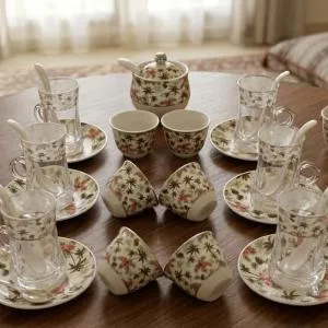 Al Fursan Elegant Fine Porcelain 27 Pcs Tea & Coffee Set –(Palm Tree Design) MS Department Store Oman