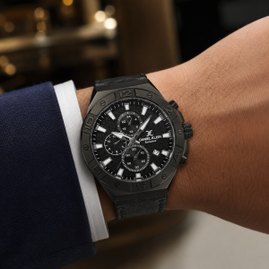 Daniel Klein Exclusive Men'S Black Chronograph Analog Watch With Black Leather Strap MS Department Store Oman