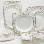 Blumen Imperial Gold Lace 110-Piece Bone China Dinner Set – Soft Square Edition Ms Department Store Oman
