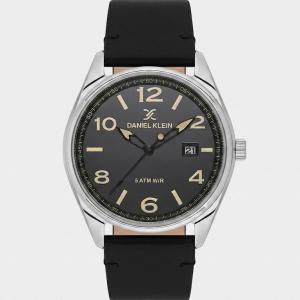 Daniel Klein Men'S Classic Analog Leather Strap Watch With Date Display – Black Dial & Silver Stainless Steel Case MS Department Store Oman