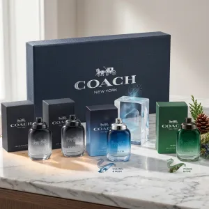 Coach 4 Piece Mens Mini Cologne Set 2 X Coach Ny, Blue, Green Nib MS Department Store Oman