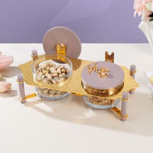 Nuts Serving Set 2 Bowl With Tray From Jiwar - Purple + Gold MS Department Store Oman