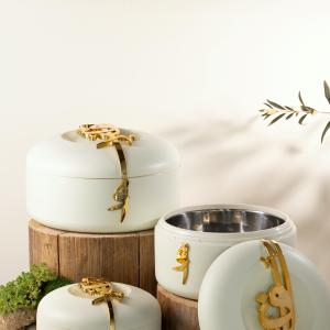 Food Warmer Set From Liqaa - Pearl White + Gold MS Department Store Oman