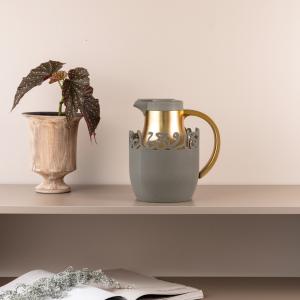 One Vacuum Flask For Tea And Coffee From Mirral - Grey + Matt Gold MS Department Store Oman