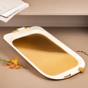 Luxury Iron Serving Tray From Miral - White + Gold MS Department Store Oman
