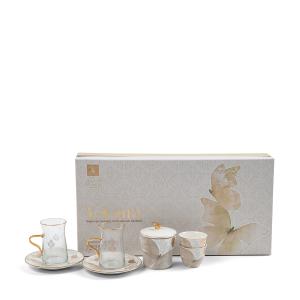 Otantik Tea And Arabic Coffee Set 19 pcs From Veloura Brown + Gold MS Department Store Oman