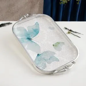 Luxury Serving Tray From Veloura - Blue + Silver MS Department Store Oman