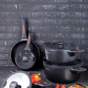 9 Pcs Magnum Series Crystal Ceramic Cookware - Blackblack MS Department Store Oman