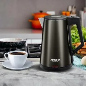 Stainless Steel Electric Kettle - Black MS Department Store Oman
