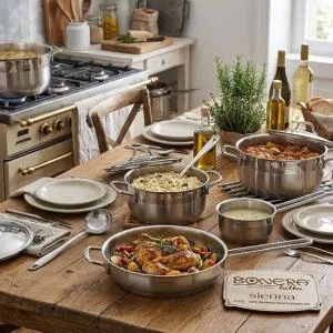 Stainless Steel Bonera 9 Pcs Sienna Set 16-20-24 Pot 24 Low Pot  24 Fry Pan Set MS Department Store Oman