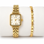 Ceshdun Women’s White Dial Gold-Tone Square Watch & Gold Bracelet Set