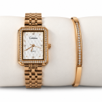 Ceshdun Women’s White Dial Rose Gold Rectangular Crystal Watch & Bracelet Set