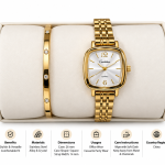 Ceshdun Women’s White Dial Gold-Tone Square Watch & Gold Crystal Bracelet Set