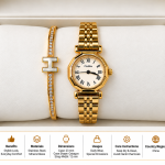 Ceshdun Women’s White Dial Gold-Tone Octagonal Watch & Gold Crystal Bangle Bracelet Set