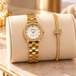 Ceshdun Women’s Gold-Tone Stone-Set Quartz Watch and Bangle Gift Set