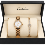 Ceshdun Women’s Gold-Tone Stone-Set Quartz Watch and Bangle Gift Set