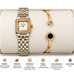 Ceshdun Women’s White Dial Rose Gold & Silver Two-Tone Square Watch with Rose Gold Bangle Bracelet Set