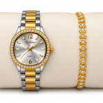 Ceshdun Women's Silver Dial Gold & Silver-Tone Watch with Gold Stone-Studded Bracelet Gift Set