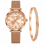 Ceshdun Women’s Rose Gold Dial Mesh Watch & Rose Gold Crystal Bracelet Set