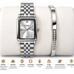Ceshdun Women’s Silver Dial Silver-Tone Rectangular Watch & Crystal Bracelet Set