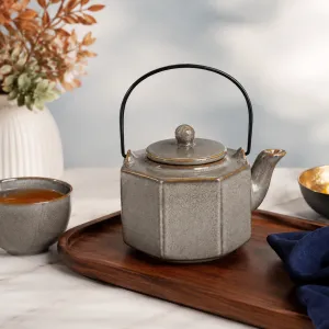 Japanese Blue Pattern Ceramic Teapot With Bamboo Handle MS Department Store Oman