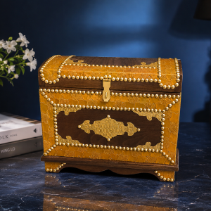 Luxury Brass Inlaid Wooden Treasure Chest Box MS Department Store Oman