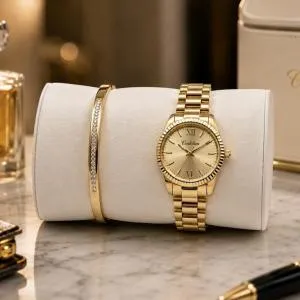 Ceshdun Elegant Gold Dial Watch & Crystal Bracelet MS Department Store Oman