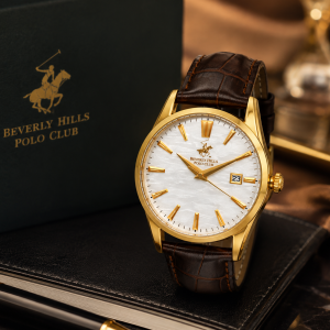 Beverly Hills Polo Club Gold-Tone Date Watch With Brown Leather Strap MS Department Store Oman