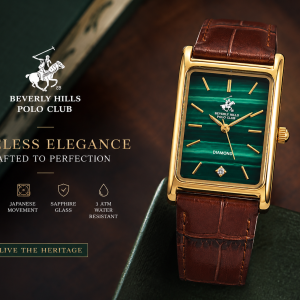 Beverly Hills Polo Club Women'S Rectangular Malachite Dial Diamond Watch MS Department Store Oman