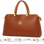 Sat Fat Women's Tan Brown Double Handle Handbag with Gold-Tone Logo