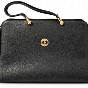 Sat Fat Women's Black Textured Satchel Handbag with Gold-Tone Hardware