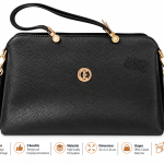 Sat Fat Women's Black Textured Satchel Handbag with Gold-Tone Hardware