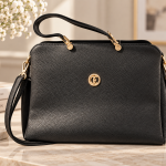 Sat Fat Women's Black Textured Satchel Handbag with Gold-Tone Hardware
